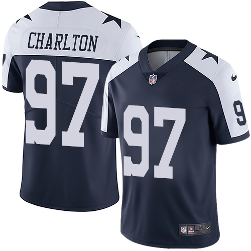 Nike Cowboys #97 Taco Charlton Navy Blue Thanksgiving Men's Stitched NFL Vapor Untouchable Limited Throwback Jersey - Click Image to Close